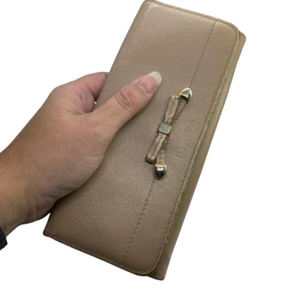 Authentic Prada Milano Tan Saffiano Leather Long Wallet **FLAWS**